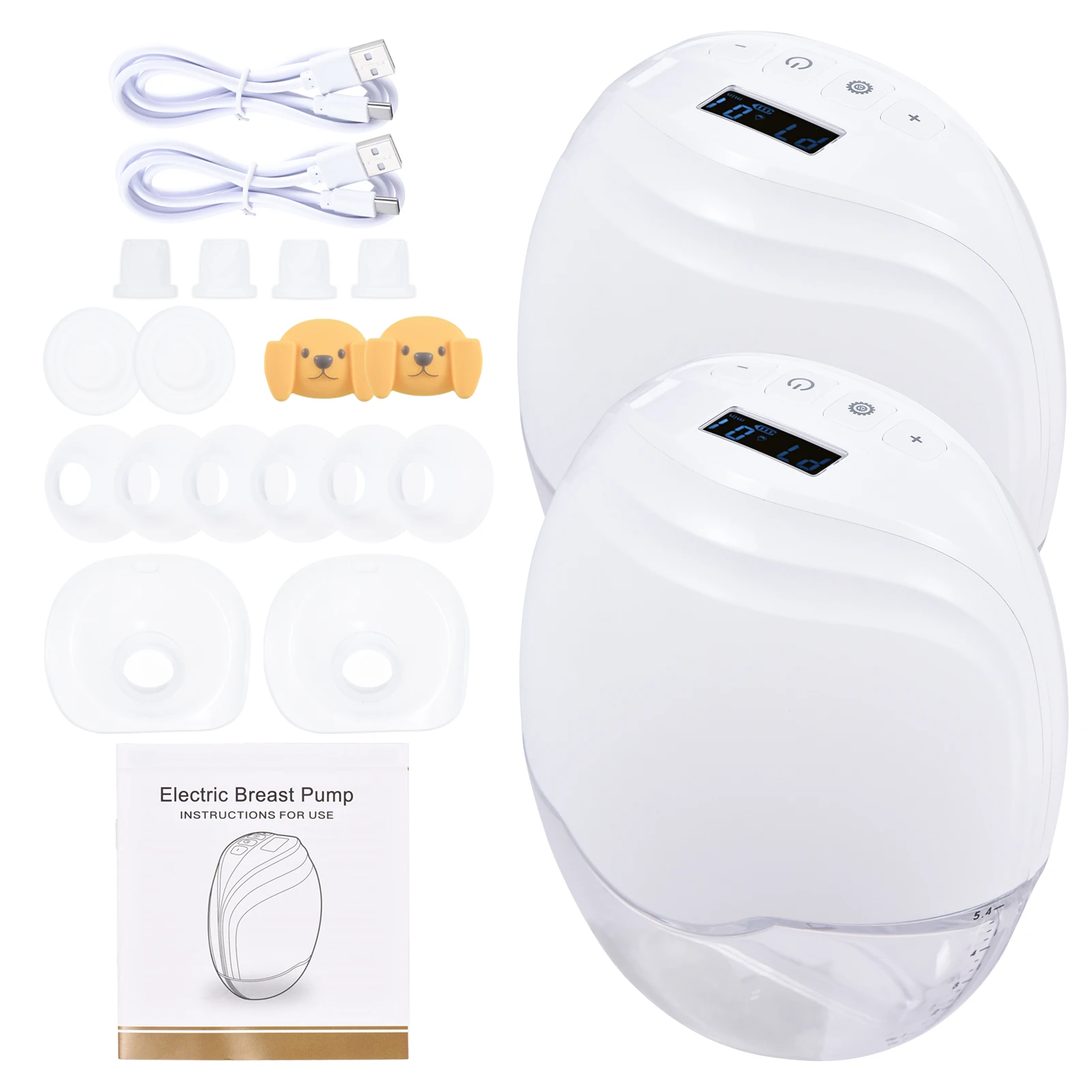 2pcs Electric Breast Pump Manual Milk Pump IP21 Waterproof Food-grade Material with LED Display 8 Adjustable Suction Levels
