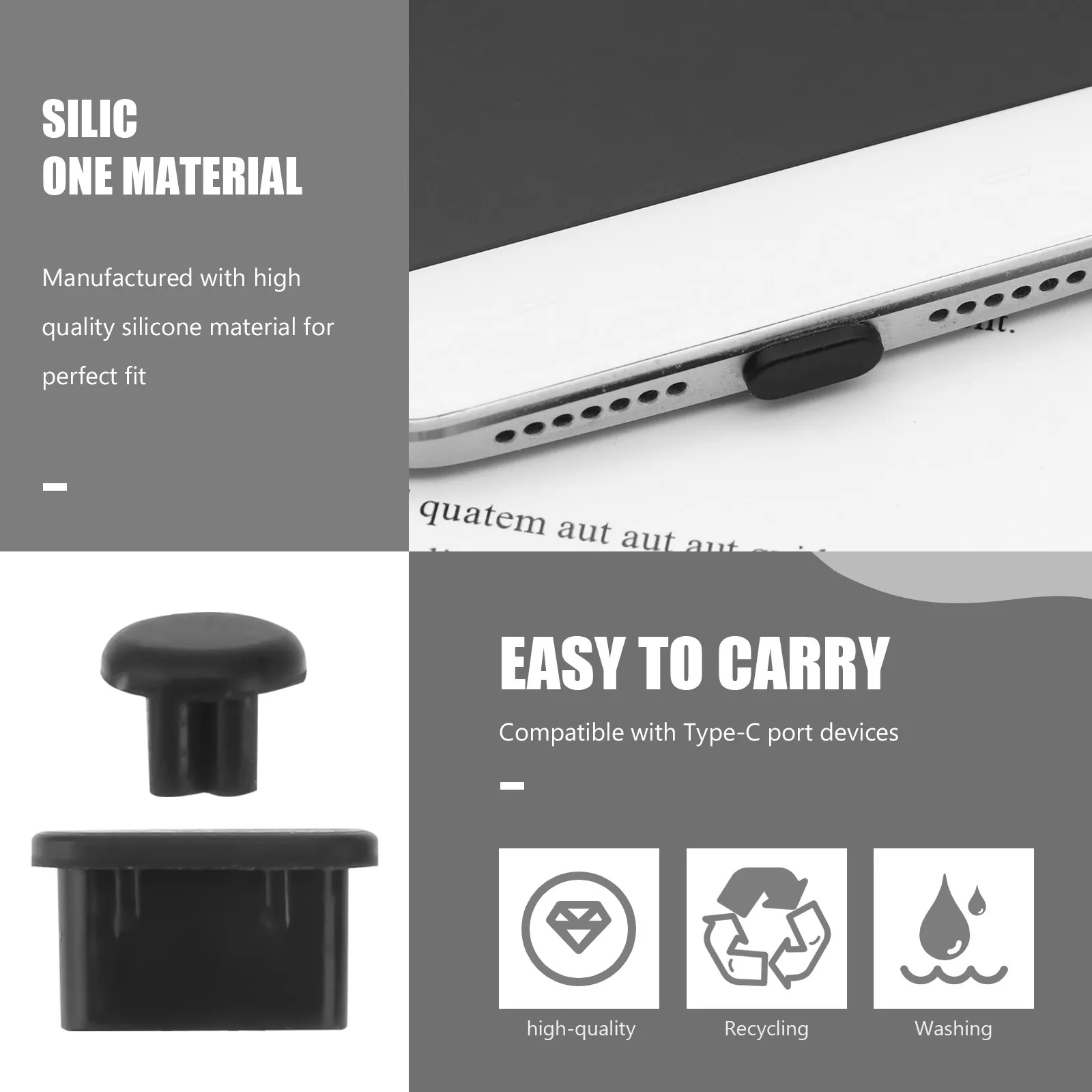 10pcs 잭 더스트 플러그 블랙 소형 오디오 방진 실리콘 커버(타입 헤드폰 잭 더스트 플러그 C 모바일 장치용)