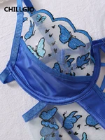 CHILLGIO Women Butterfly Embroidery Mesh Bodysuits Push Up Underwire Tights Sexy One Piece Combination Strappy Rompers Lingerie - Image 4