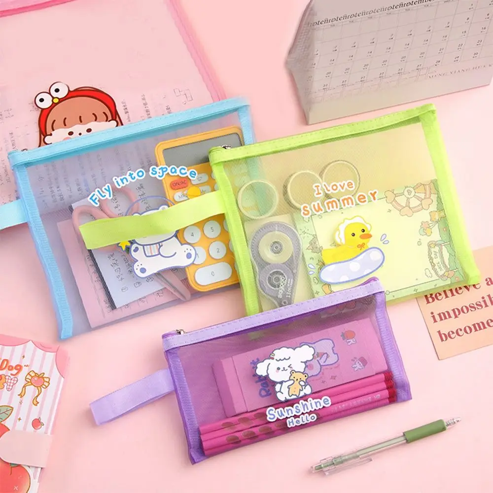 

Mesh Pencil Case Simple Transparent Mesh Document Bag Zipper Stationery Bag Nylon Bag Office School Supplies