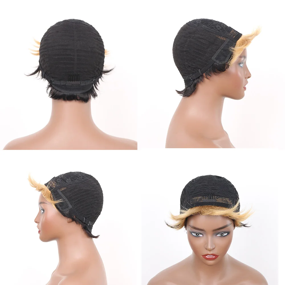 Short Straight Bob Wig Pixie Cut Wig Human Hair For Black Women With Bangs Brazilian Virgin Hair Non Lace front Cheap Black