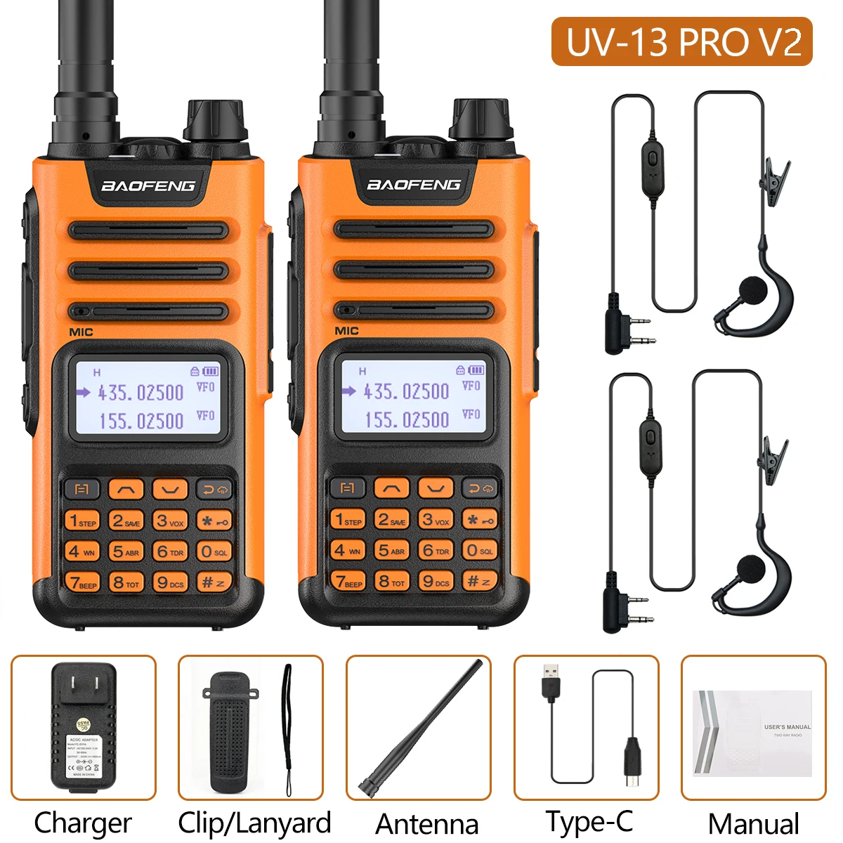 walkie talkie range 2PC BaoFeng UV-13 PRO 10W High Power Walkie Talkie UV13 Pro Support Type-C Charger 50KM Long Range Distance  Upgrade UV-5R BF-9R walkie talkies for adults Walkie Talkie