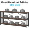 Walnut Low Wide Bookcase, Vintage 63 Inch Long 3 Tier Open Book Shelf, Farmhouse Big Wood Metal Sturdy Bookshelf Display Case, 5