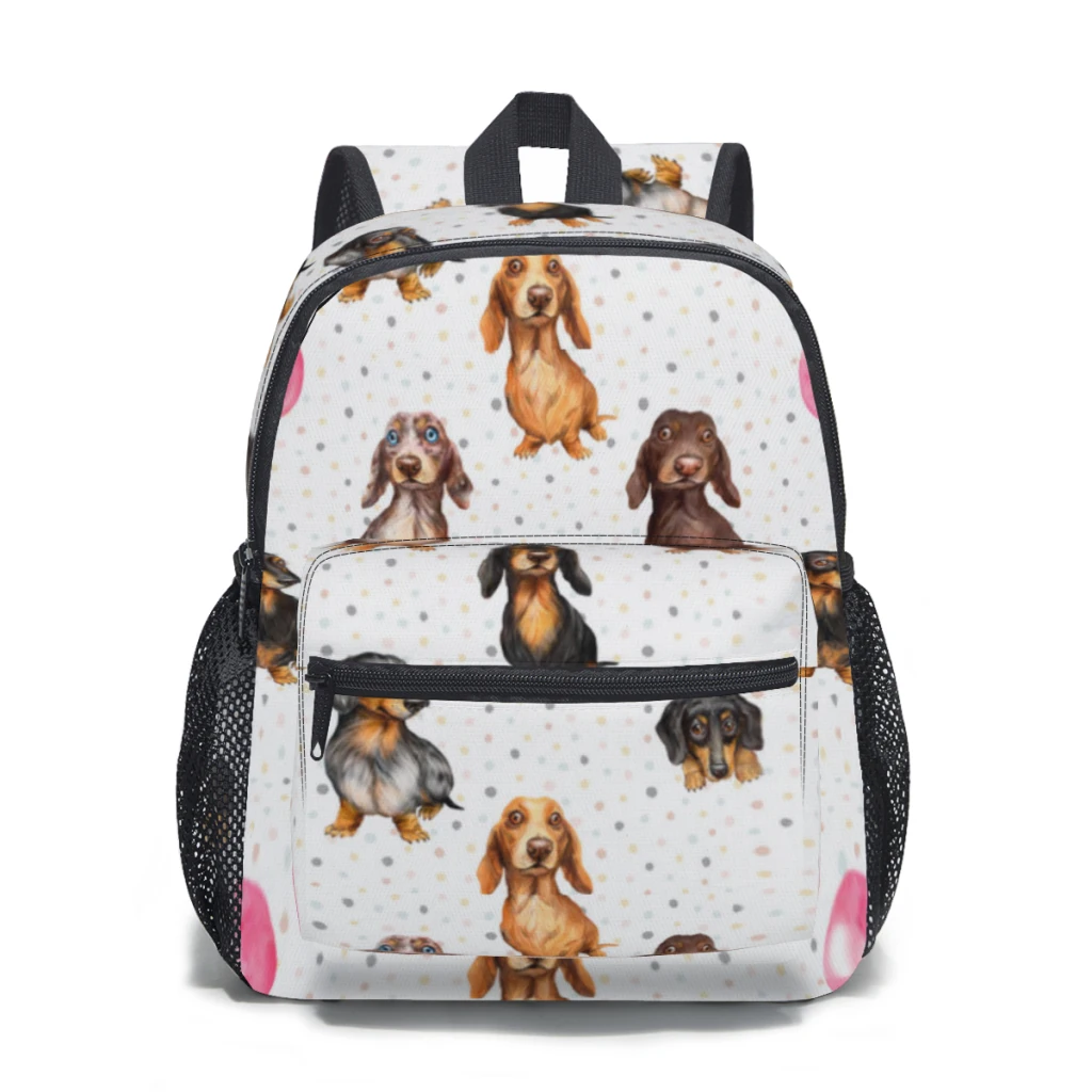 

Kids Backpack Cute dachshund on polka dot Kindergarten Children Mochila School Bag