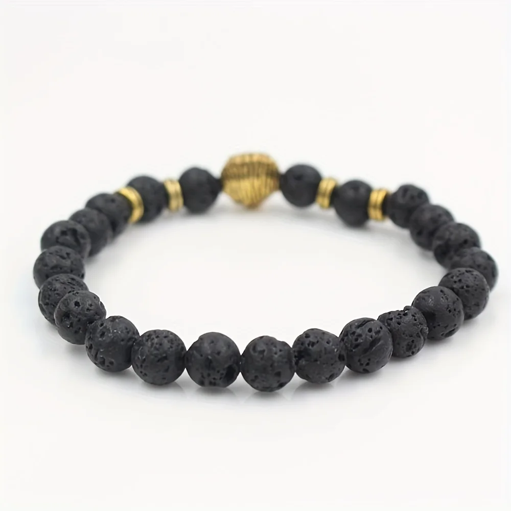 1pc Lava Volcanic Stone Bracelet With Fashionable Alloy Lion Head For Men - Image 3