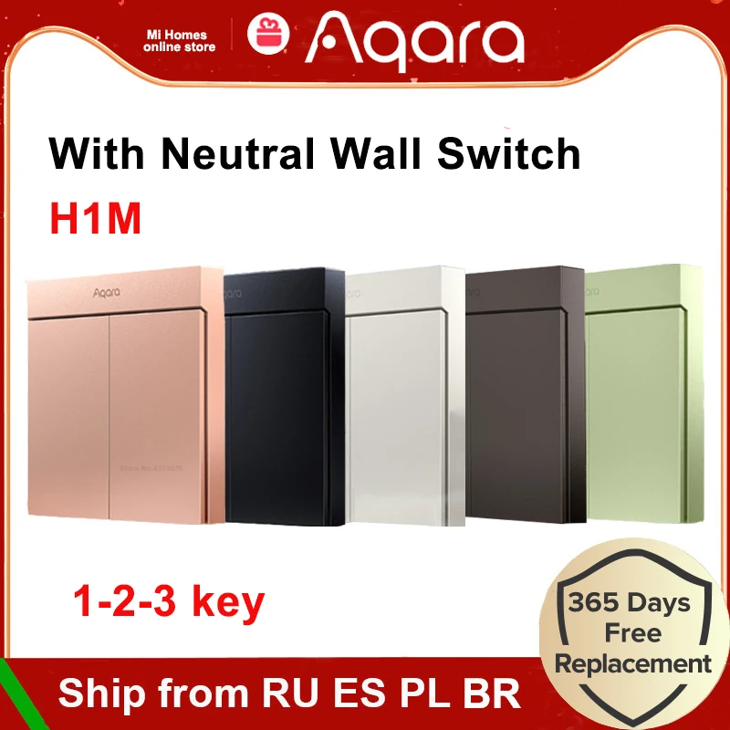 Aqara 스마트 벽 스위치 H1M, 중립 6 색, 무선 키 라이트 스위치, 지그비..
