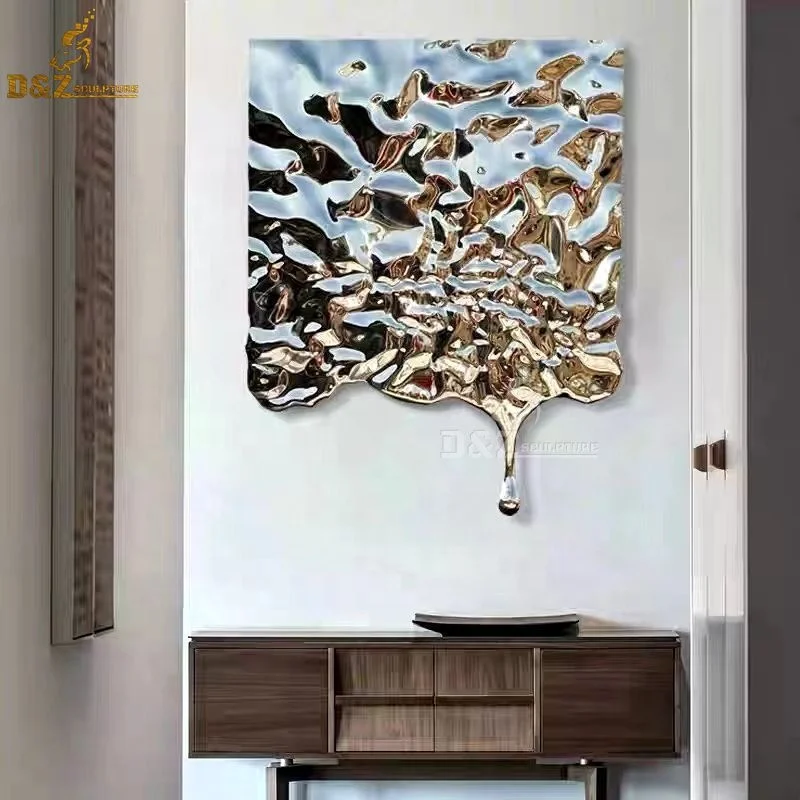 

Abstract Stainless Steel Polish Metal Wall Art Indoor Water Wave Sculpture