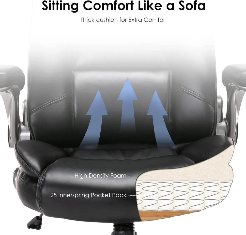 Ergonomic Office Chair with Flip-Up Arms, Adjustable Tilt & Lumbar Support - High Back Rolling Desk Chair for Home Office