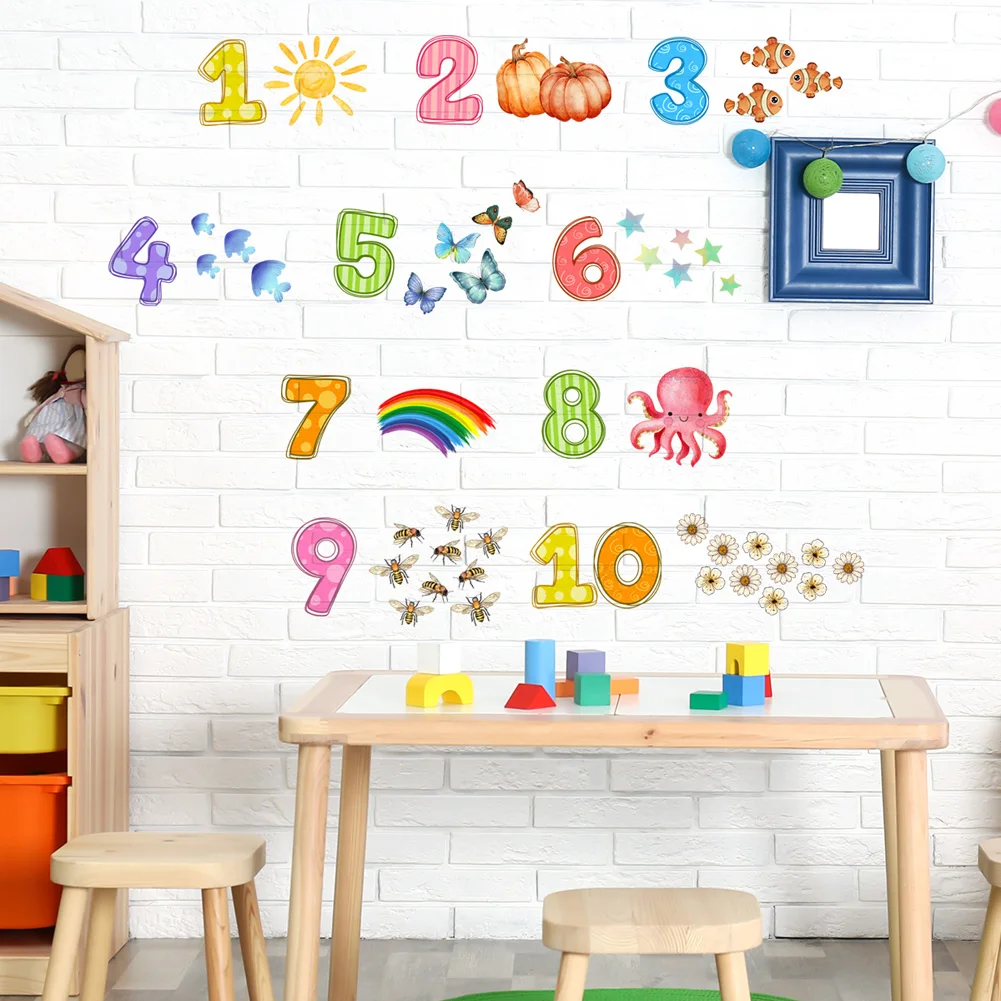 Cartoon Digital Animals Wall Sticker Baby Kids Puzzle Room Decor Wallpaper Bedroom Home Decoration Nursery Self-adhesive Decals wall stickers,vinyl decal stickers,children room decoration