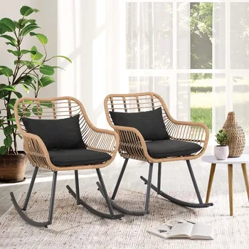 Outdoor Patio Wicker Rocking Chair Set