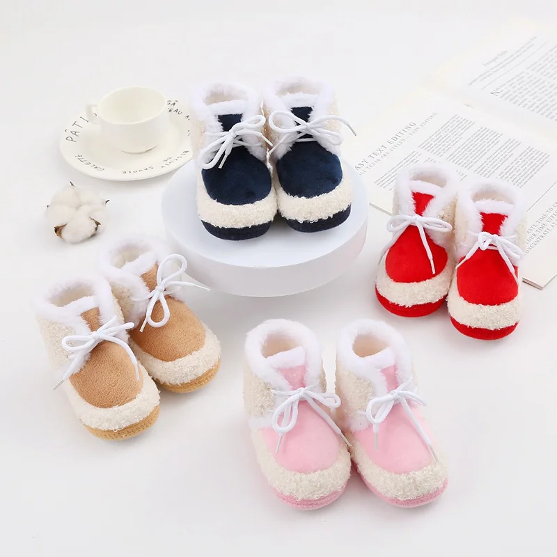 Детские ботинки, зимние плюшевые ботинки для новорожденных, мягкие удобные теплые ботинки на шнуровке для мальчиков и девочек
