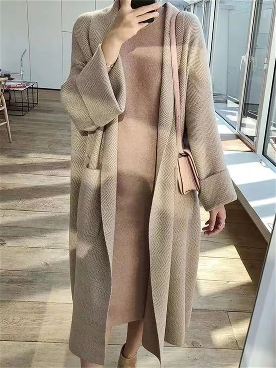 

Long Sweater Women Elegant Autumn Winter Korean Loose Coats Female Fashion Outerwear Lady Knitted Long Cardigan 2022 Clothes