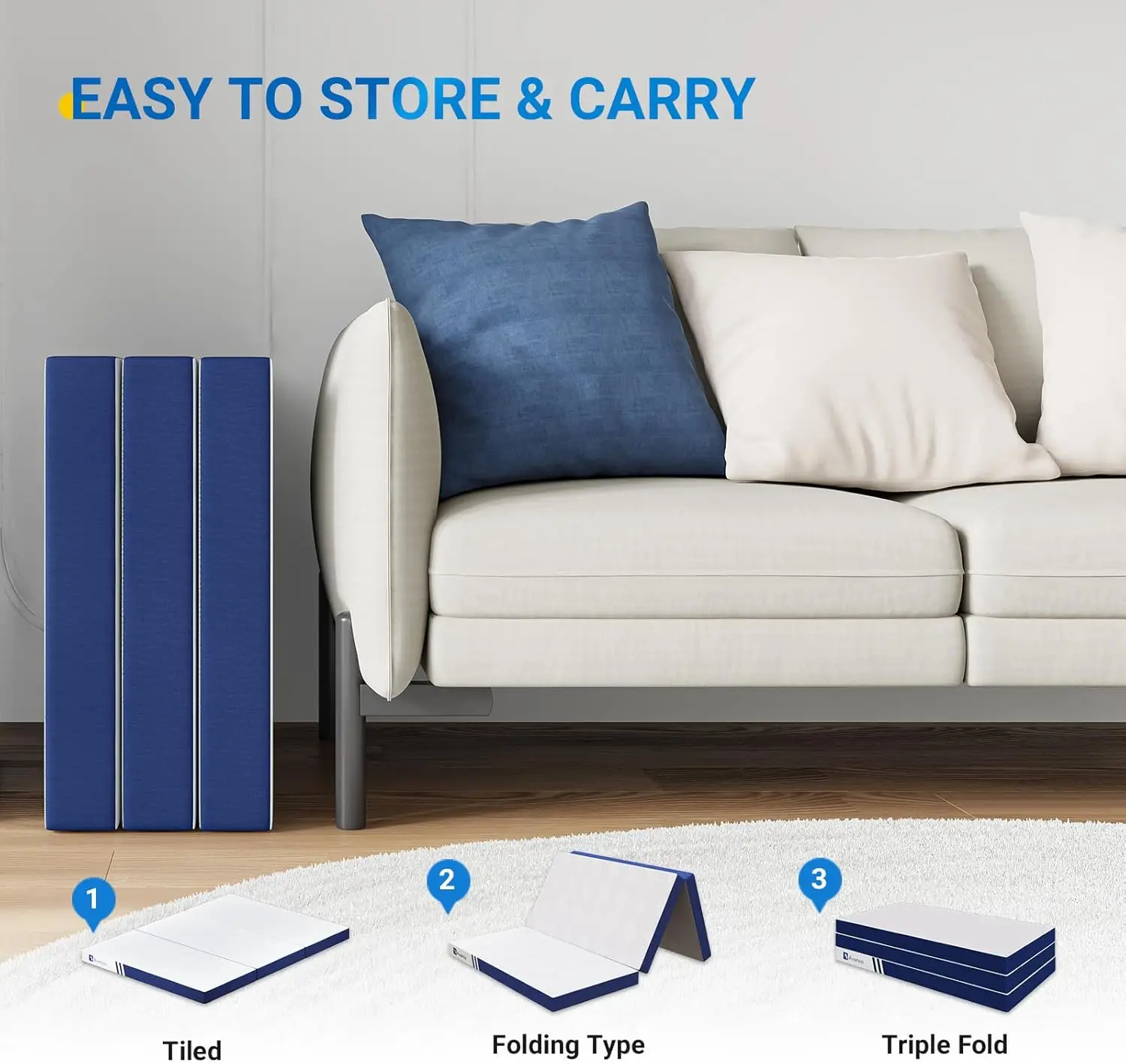 Folding Mattress Queen, Trifold Mattress 4 Inch Memory Foam for Guest Room/Caravan/Camping/Travel Mattress, Tri Folding Mattress 6
