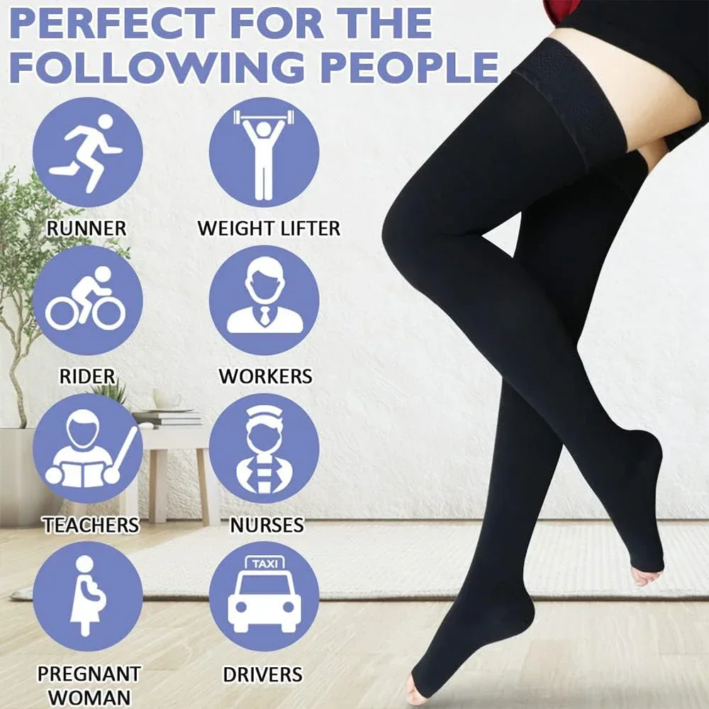 paio di calze a compressione alta coscia Open Toe da donna con