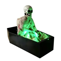 Sound - Activated Animated Skeleton Coffin with Green LED Lights and Scary Sounds - Halloween Decor for Home and Parties (Black)