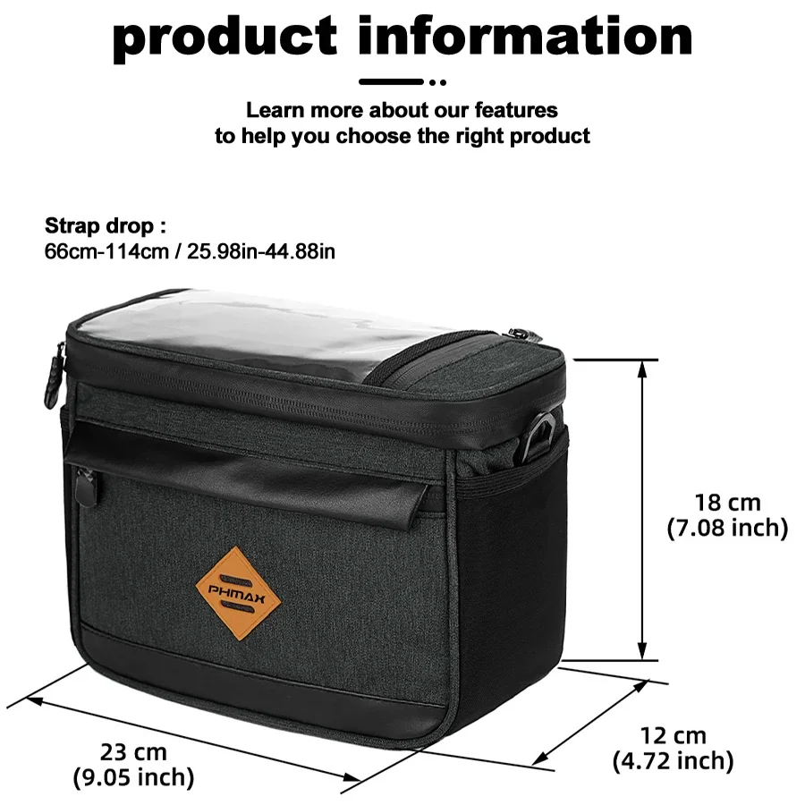 PHMAX Borsa anteriore per bici Borsa da manubrio portatile per bici da mountain bike Borsa portaoggetti MTB multitasca Borsa da bici impermeabile di grande capacità - immagine 2
