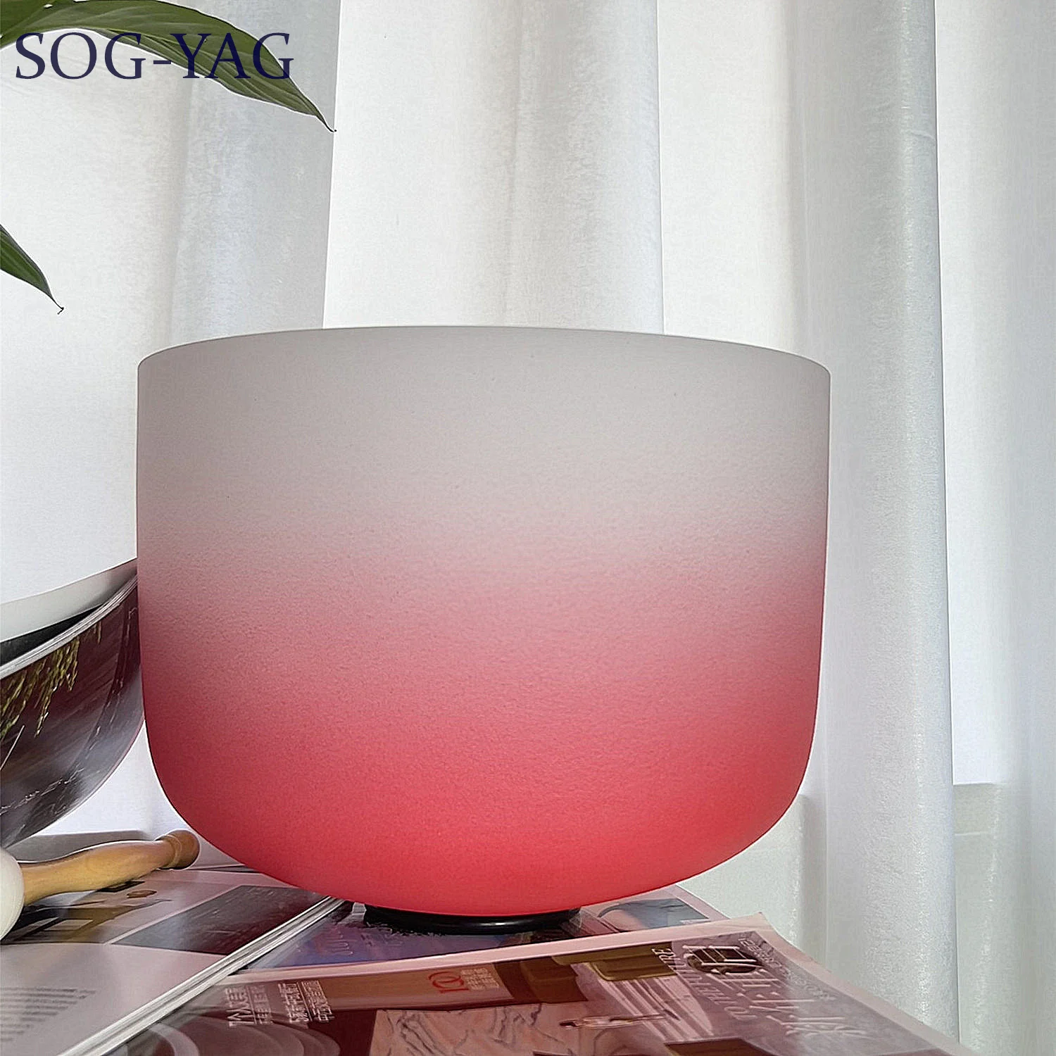 

SOG-YAG 8 Inch Half Color Red Quartz Crystal Singing Bowl 440Hz/432Hz CDEFGAB Note for Yoga Releax with Free Mallet and O-ring