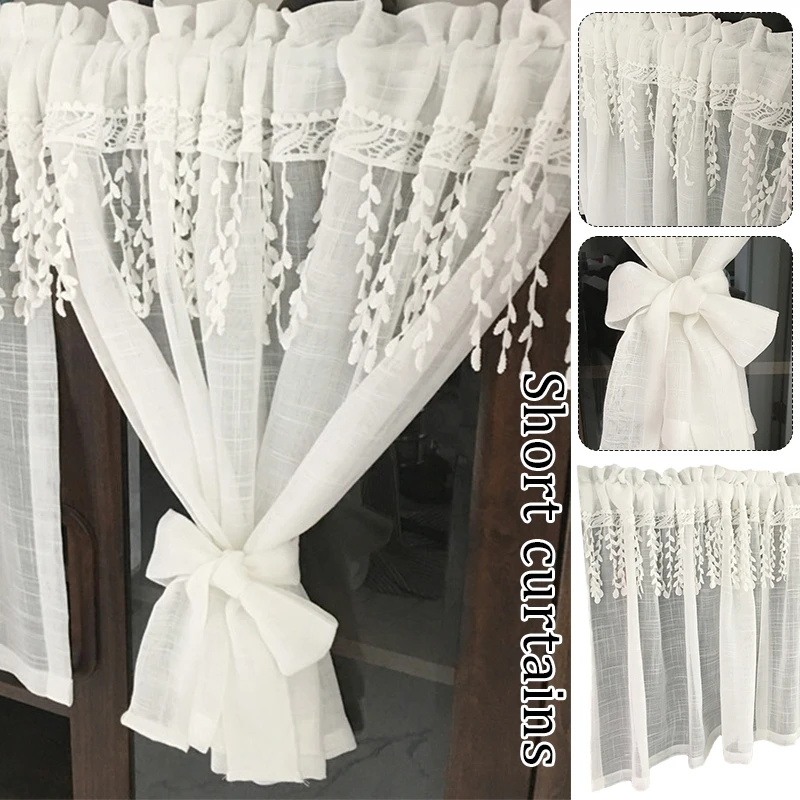 

American Style Half Curtain Lace Yarn Short Curtain Coffee Bar Cabinet Door Room Voile Curtain Nordic Style Kitchen Partition