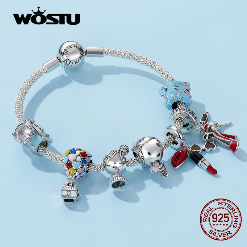 WOSTU 925 Sterling Silver Women Boy Girls Pet Camera Bee Charm Coffee Ladybug Beads Fit DIY Original Bracelet Pendants Jewelry 2