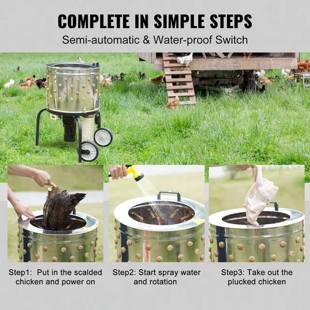 19361-bd2c0a.jpg SucceBuy Chicken Plucker Machine 20inch Diameter Stainless Steel Drum 108 Soft Fingers 500W Poultry Plucking Debris Collection