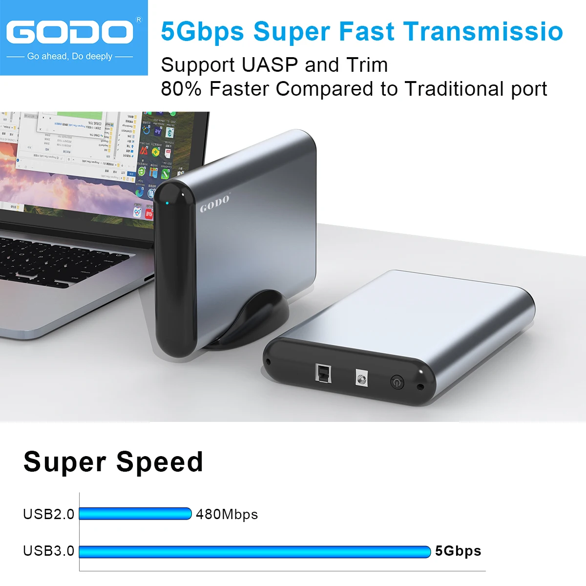 GODO External Hard Drive Enclosure 3.5 inch for 2.5 3.5 SATA HDD SSD,USB 3.0 to Aluminum Hard Drive Dock Case with Stand 18TB