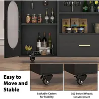 72in Swiveling Kitchen Island with Storage, Seating, and Shelves - Black Oak Mobile Cart for Dining & Home Bar 6