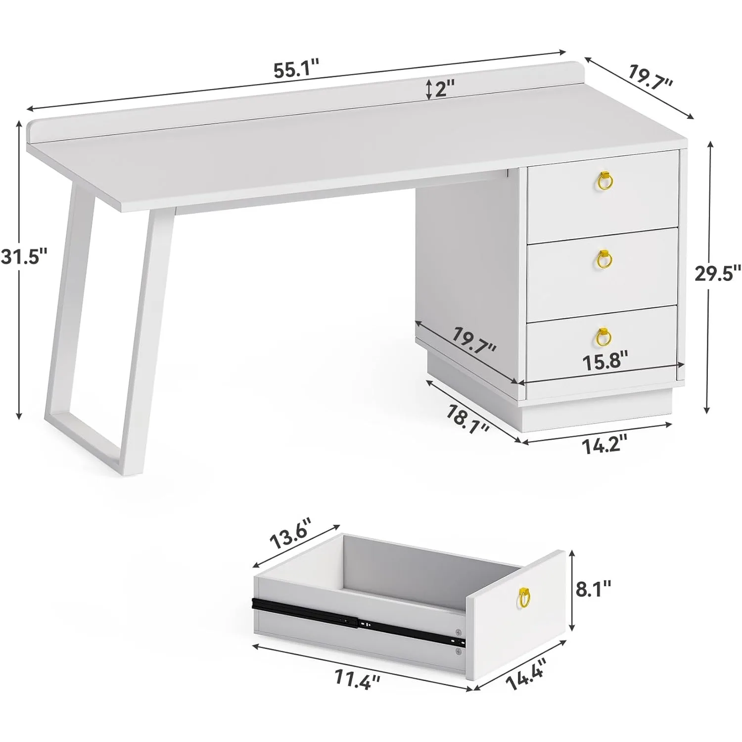 Computer Desk with Wood Drawers, Home Office Desk with Storage Office Desk Study Writing Desk Work Station for Office Bedroom 3