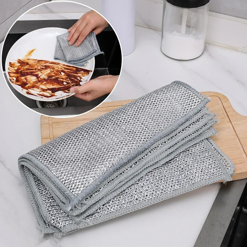 1/3/5pcs Steel Wire Dishwashing Cloth Double-Layer Oil-Free Superfine-Fiber  Rag Kitchen Pot Washing Cleaning Cloth For Dish Pan - AliExpress