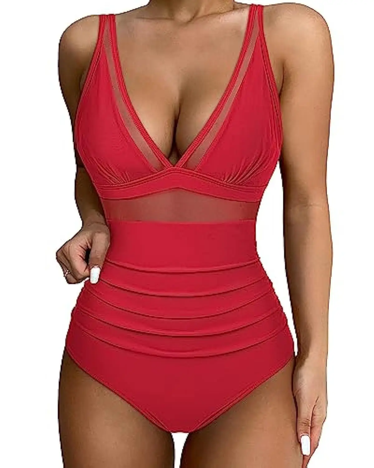Solid One-piece Swimsuit Women Deep V-neck Removable Bra Plain Monokinis 2024 New Summer Beach Swimwear  Swimsuit Female