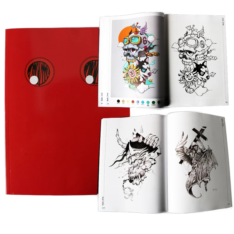 Tattoo Book Album Eight Knowledge Cartoon Pop Ghost Pattern Figure Monkey Skull Animal God Dragon Tattoo Linear Print Manuscript 68 pages a4 tattoo book manuscript design animal dragon eagle tiger squid diamond bag arm spray auspicious traditional pattern