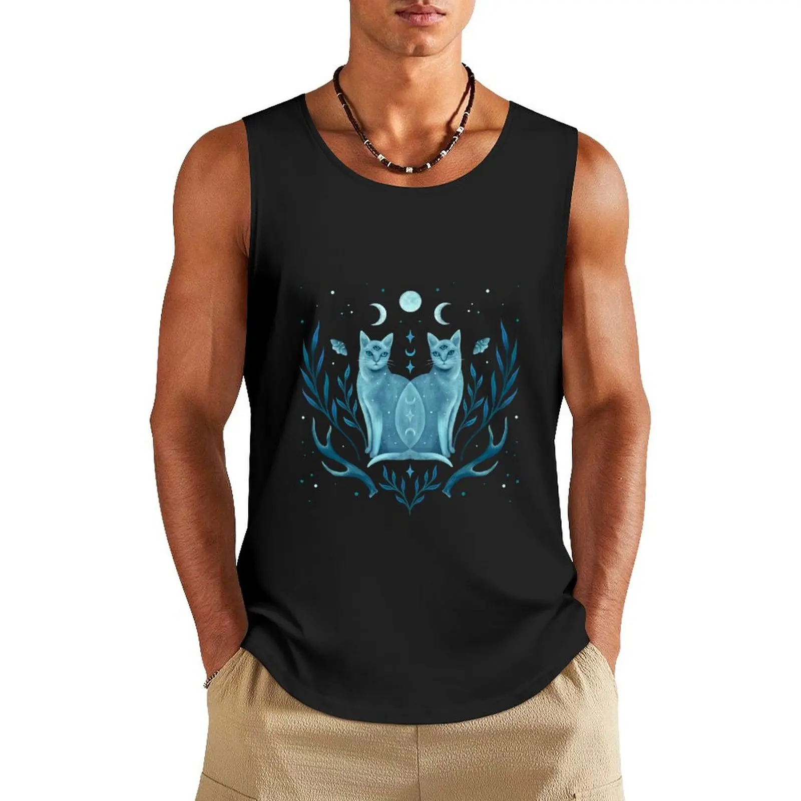 

Symmetrical Two Cats Tank Top fitness t shirt fitness clothing for men Top