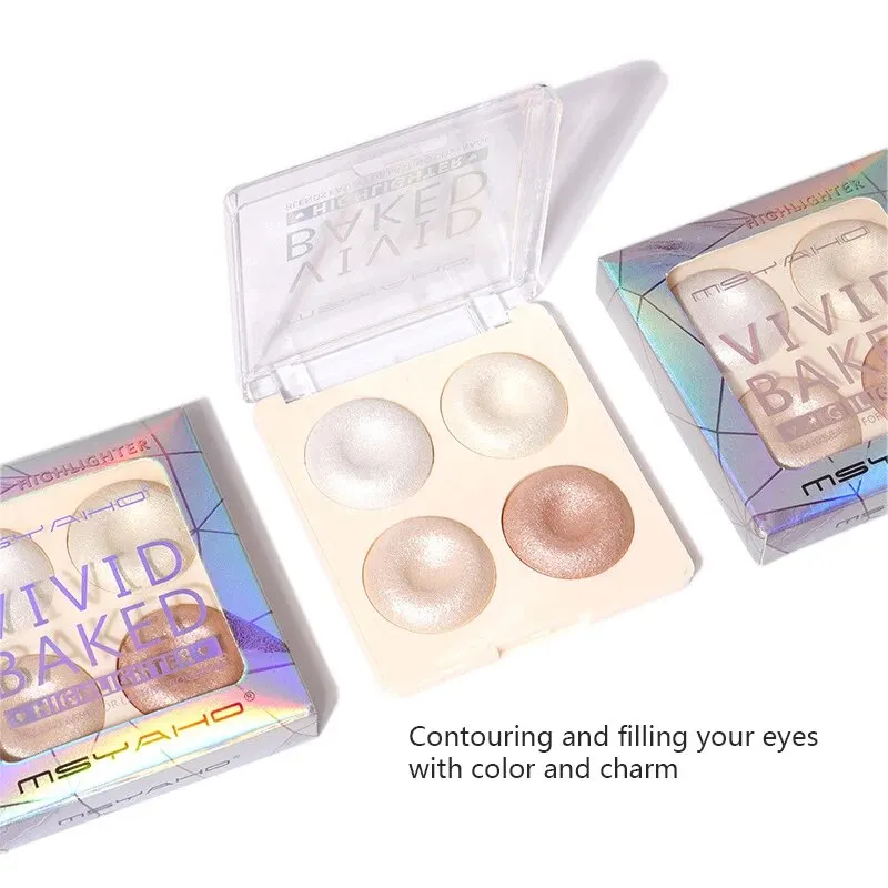 Four-Color Pearlescent Baked Powder High-Gloss Eye Shadow Contouring Blush Makeup Eye Shadow Palette