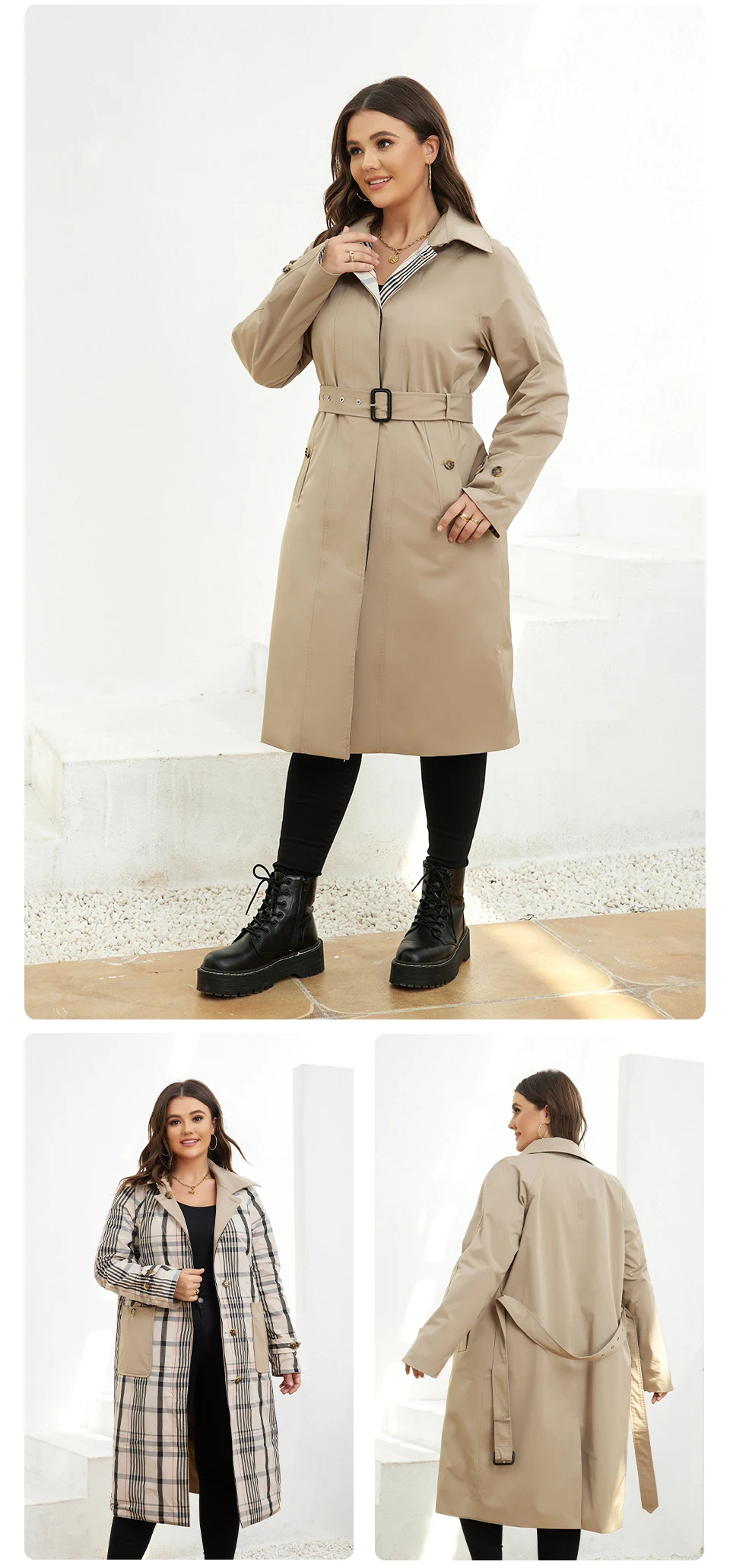GASMAN Autumn Women's Trench Coat Plus Size Mid-Length Belt Hooded Jacket Women Sports Solid Color Windbreaker Parkas LW-22910