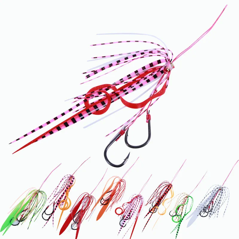 

High Strength SiliCone Silk Skirt Fishing Hooks Streamer Tied Barbed Fishing jigging Assist Hooks