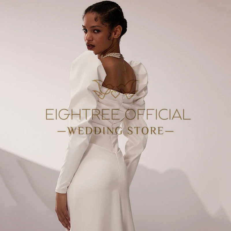 Eightree Women Mermaid Wedding Dresses Long Sleeves Square Collar Satin Wedding Gowns Boho Bridal Prom Dress bestidos de novia 3