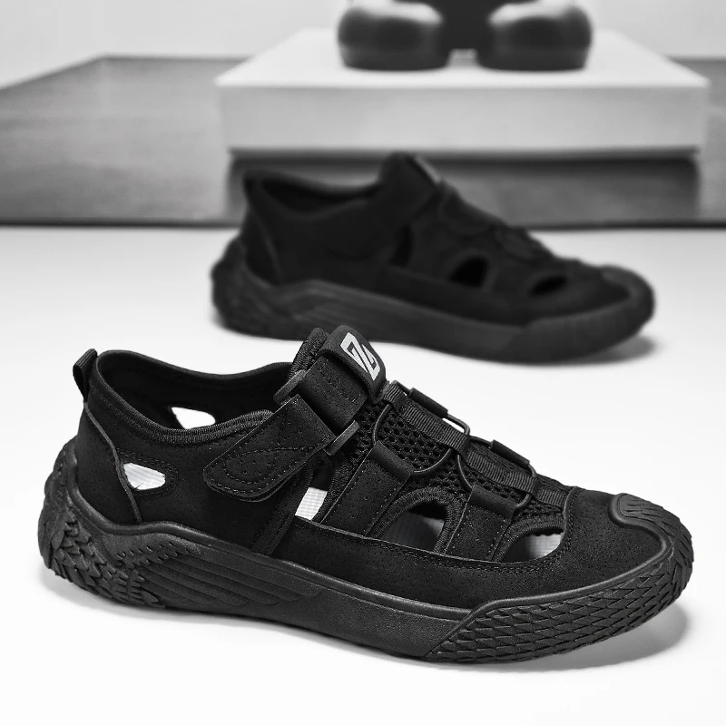 Leather Men Shoes Summer Outdoor Hiking Shoes Breathable Non-slip Wear-resistant Mesh Soft Comfortable Casual sports shoes mens shoes