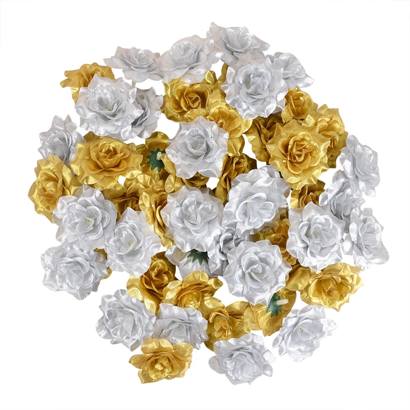 10 Stück Gold Silber Künstliche Rosen Seidenblumen Köpfe 6 cm Rosenblume DIY Blumenstrauß Kranz Handwerk Scrapbooking Hochzeit Party Dekor – Detail 11