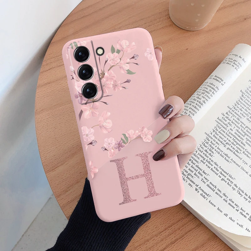 Pink Floral Pattern Soft Silicone Phone Cover with Cute Lettering