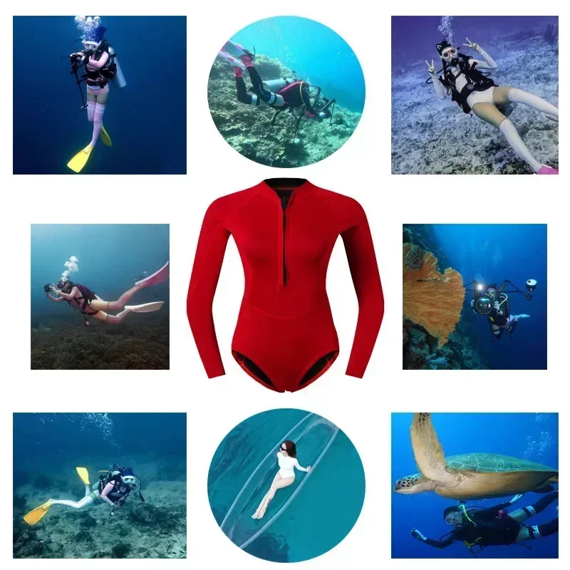 Woman Diver Diving Suit 2mm Neoprene Diving Equipment Pink Long Sleeve Bikini Swimsuit Korean Surfing Swimwear Snorkeling Suit