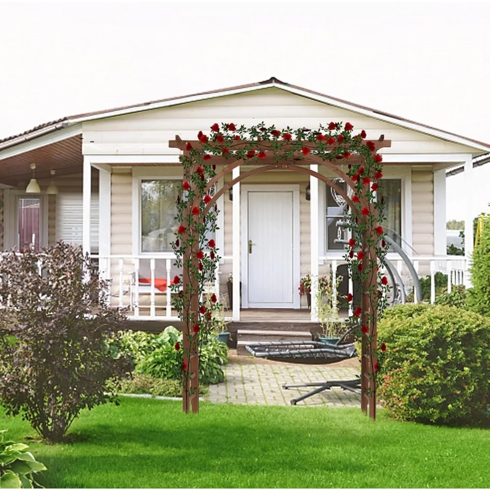 Garden Arbor, 7FT Natural Fir Wood Arbor Wedding Arch Outdoor Garden Trellis Pergola Arbor with Trellis Wall for Climbing Plants