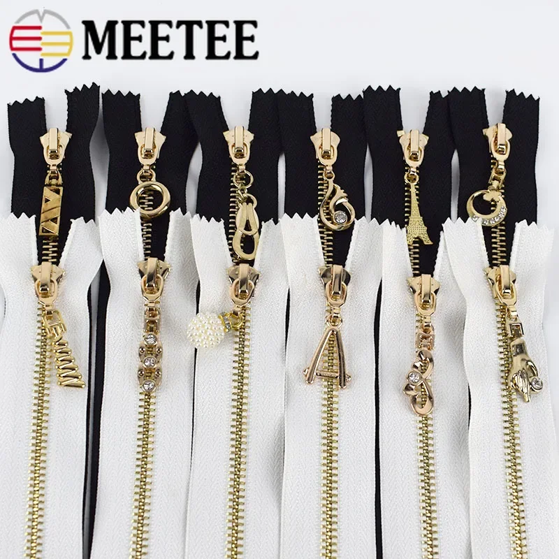

Meetee 5/10Pcs 20cm 5# Metal Zipper Golden Tooth Decoration Zip Bag Pocket Zippers Repair Kit Close-End Zips Sewing Accessories