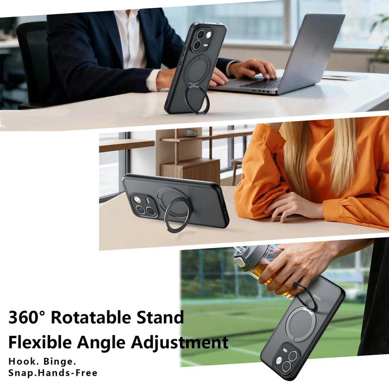 Magnetic Shockproof Matte Case with Rotating Ring Bracket and Enhanced Protection