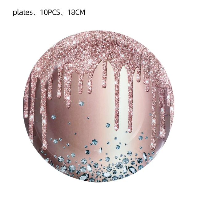 Rose Gold Bronzing Party Disposable Cutlery Set Paper Plate Birthday Wedding Bridal Shower Baby Decorative Supplies 7-inch disc-10PCS