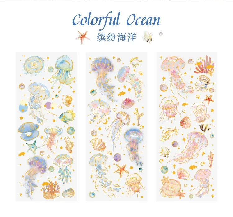 3pcs Kawaii Sticker Pack Feather Dragonfly Bird Jellyfish Decorative Scrapbooking Material Labels for Diary Phone Journal Planne