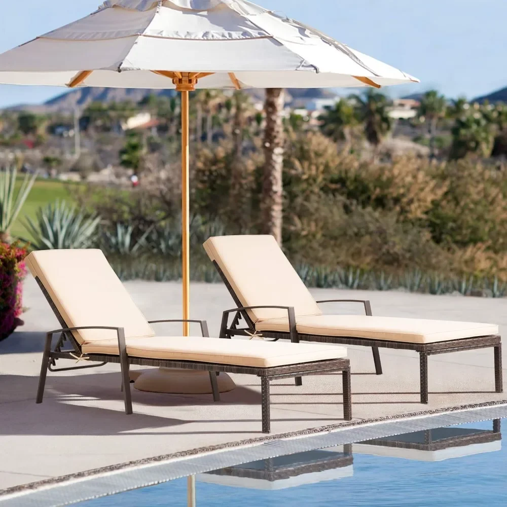 

Chaise Lounge Chair, PE Rattan Steel Frame Pool Lounge Chair Set