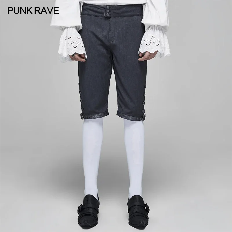 

Мужские короткие шорты в стиле Панк RAVE Rococo, винтажные жаккардовые короткие брюки в темную полоску с регулируемыми металлическими пуговицами в дворцовом стиле