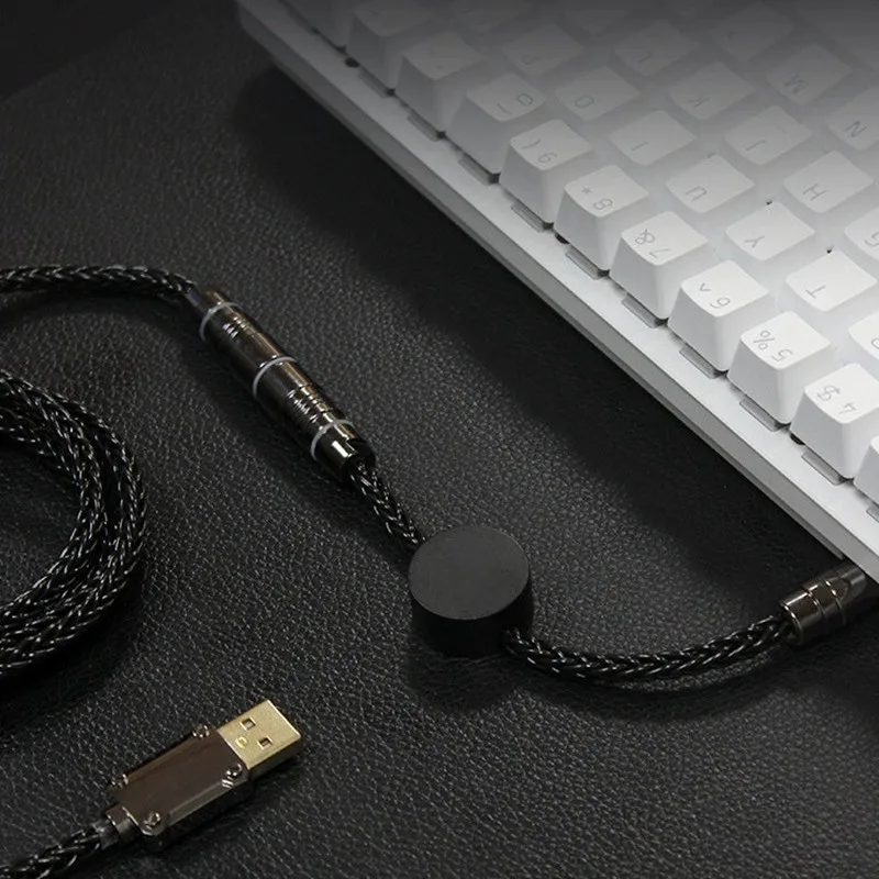Metal Usb Tipo-c Cabo de Carregamento 7n Single Crystal Copper Strand Silver Plated Cabo de Dados para Teclado Mecânico Plugue de Aviação - Imagem 4