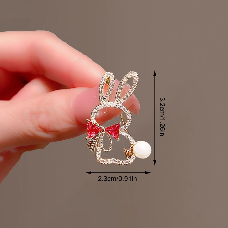 Lovely Bow Rabbit Brooches For Women Hollow Out Rhinestone Flower Animal Lapel Pin Jewelry Clothing Accessory Party Wedding Gift