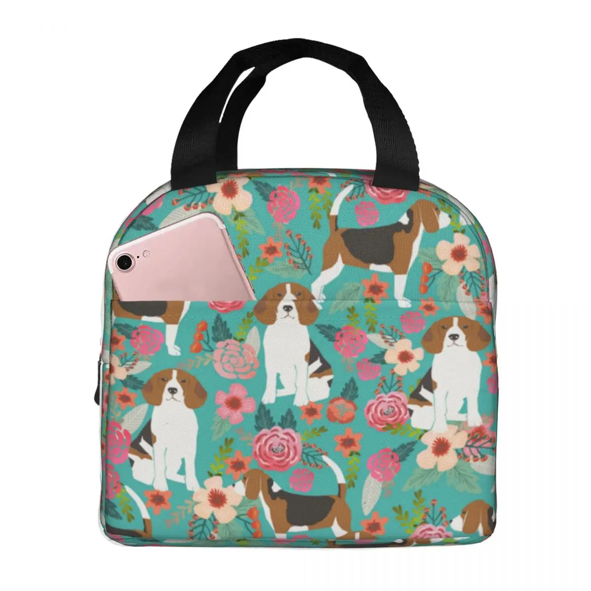 Lunch Bag for Men Women Beagle Florals Dog Insulated Cooler Waterproof Picnic Animal Oxford Lunch Box Food Bag