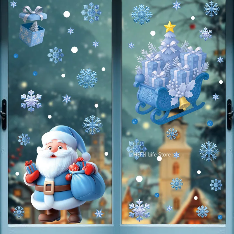 Reusable Static Christmas Window Stickers Double-Side Xmas Party Supplies Christmas Window Clings Home Decorative Films